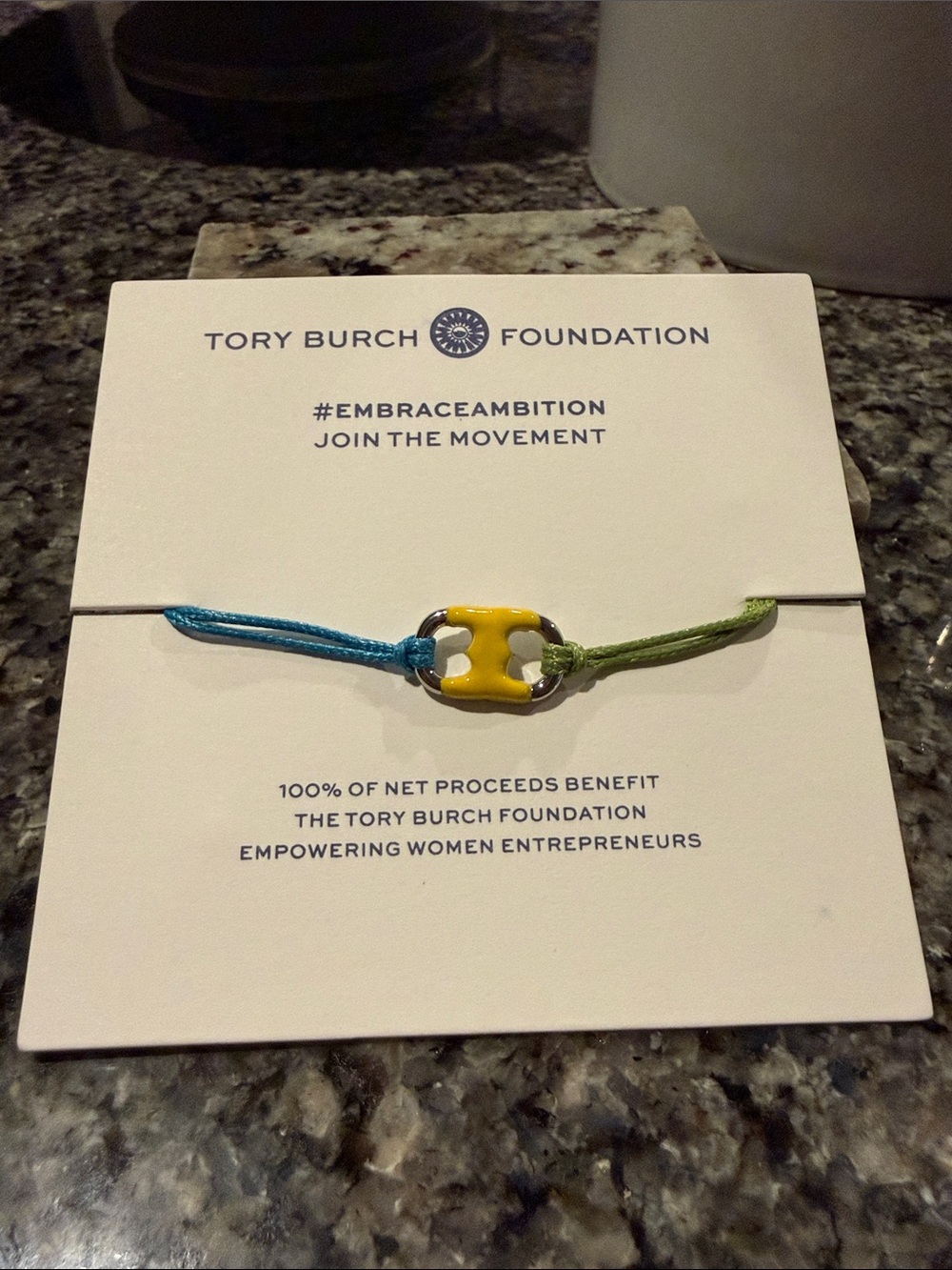 Tory Burch Foundation Yellow Enamel Logo Cord Bracelet